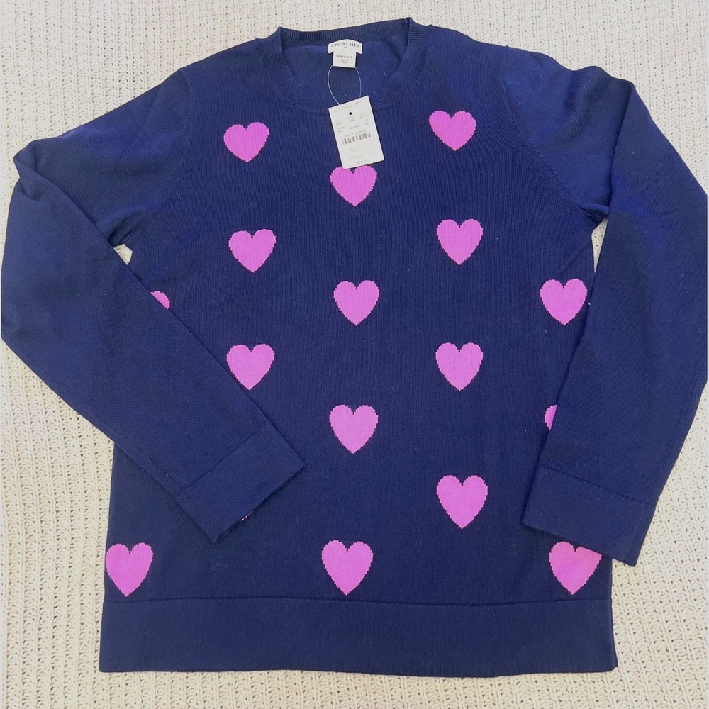 Crewcuts J.Crew Kids Navy Blue Pink Heart Cotton Sweater XL 12-14 NWT Girls New